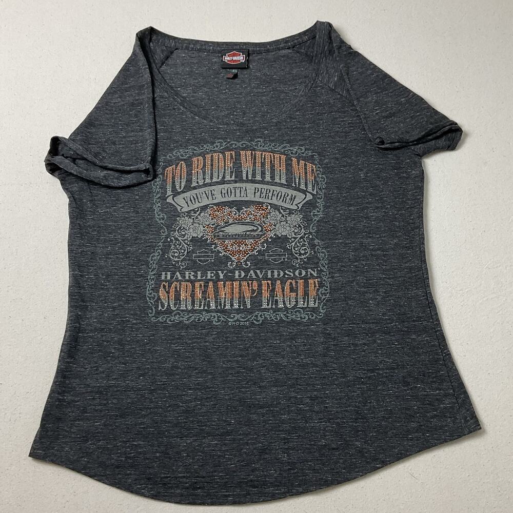 Harley Davidson Copper and Silver Studded Screaming Eagle T Shirt Womens Lg